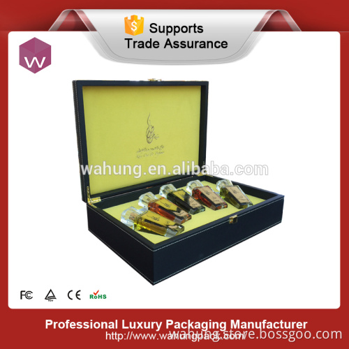 Elegant black leather perfume bottles packaging box (WH-4322)